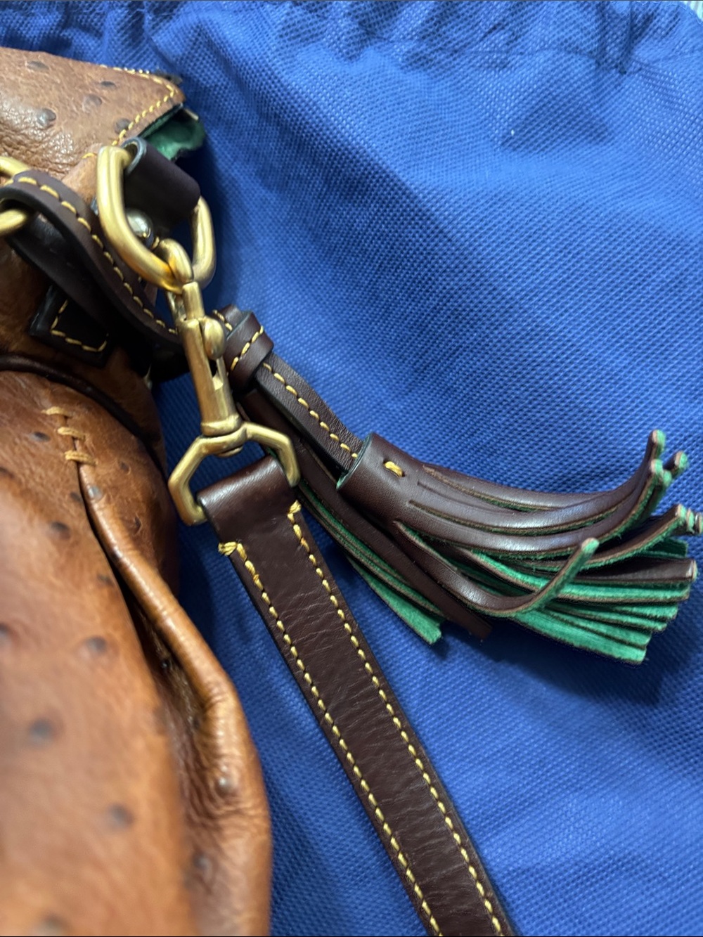 Dooney & Bourke Brown Ostrich-Effect Satchel with Dark Brown Trim - Picture 7 of 16